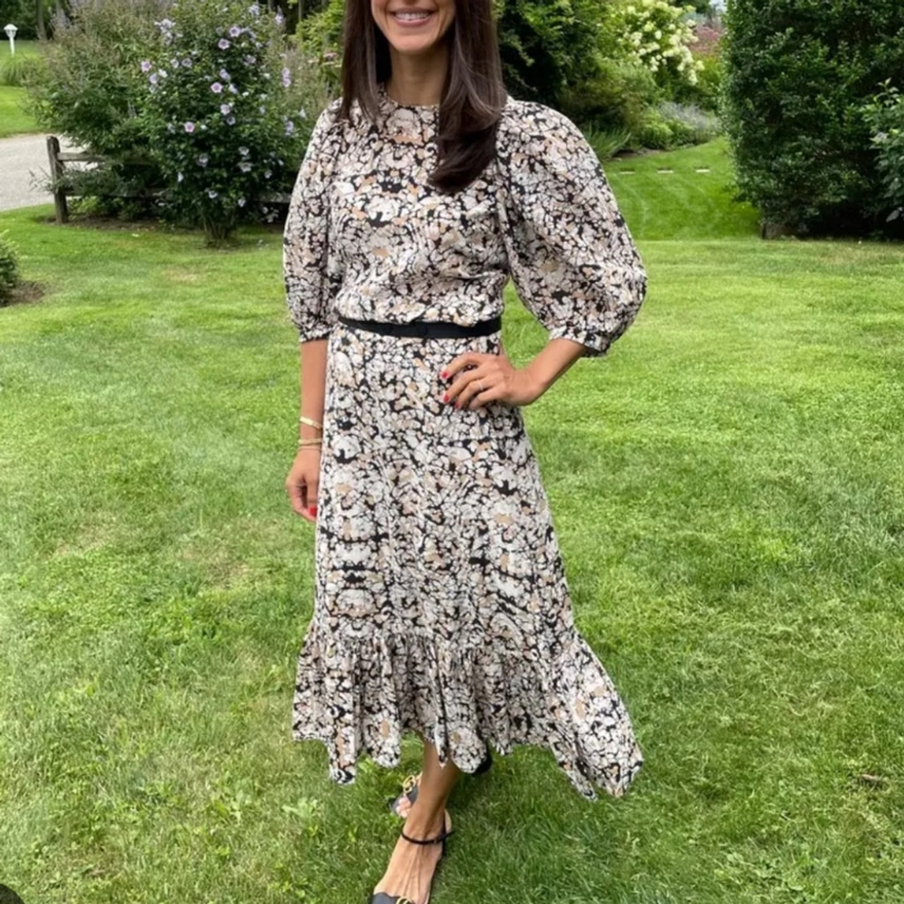 Sea new york Black and Cream Floral Midi Borealis Puff Sleeve silk cotton blend - Picture 5 of 13